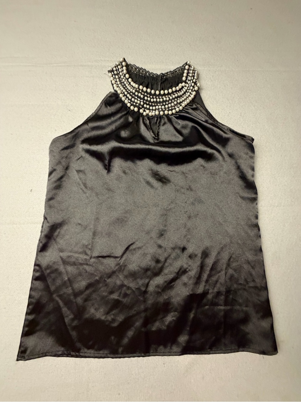 CellyK vintage Beaded Halter Satin Camisole - Black made in usa L